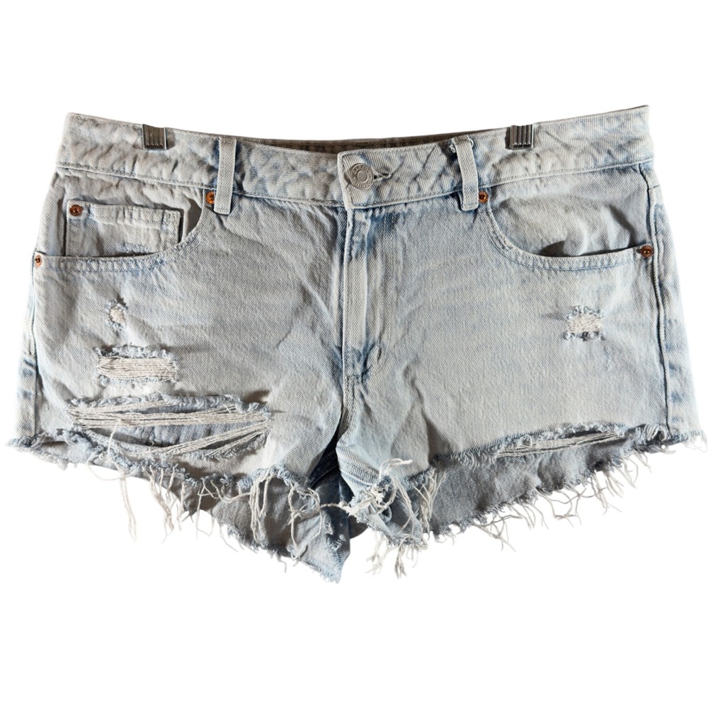 380 | Garage Denim Womens 9 Low Rise Distressed Cut-off Jean Shorts Light Wash